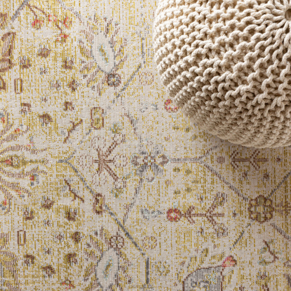 Alba Modern Faded Peshawar Area Rug, Ivory, 2 X 8