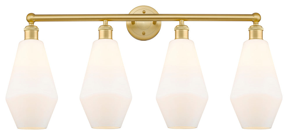 Cindyrella 4-Light 34" Bath Vanity Light, Satin Gold -Cased Matte White Shade