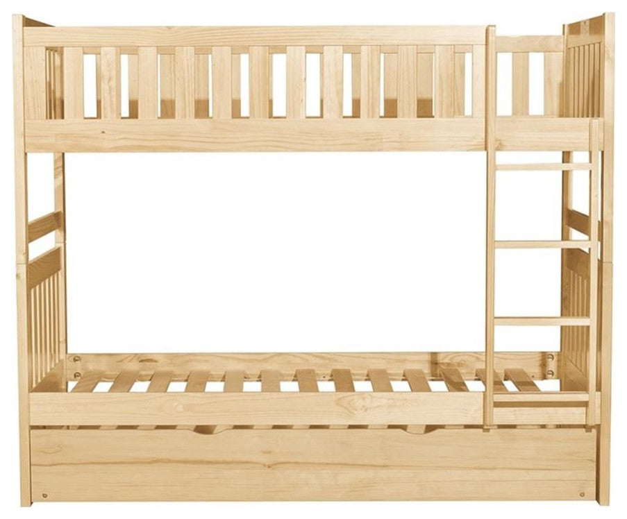 Lexicon Contemporary Wood Twin/Twin Bunk Bed with Twin Trundle in Natural Pine