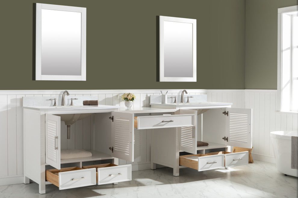 Estate Transitional White 102" Double Sink Bathroom Vanity Modular Set