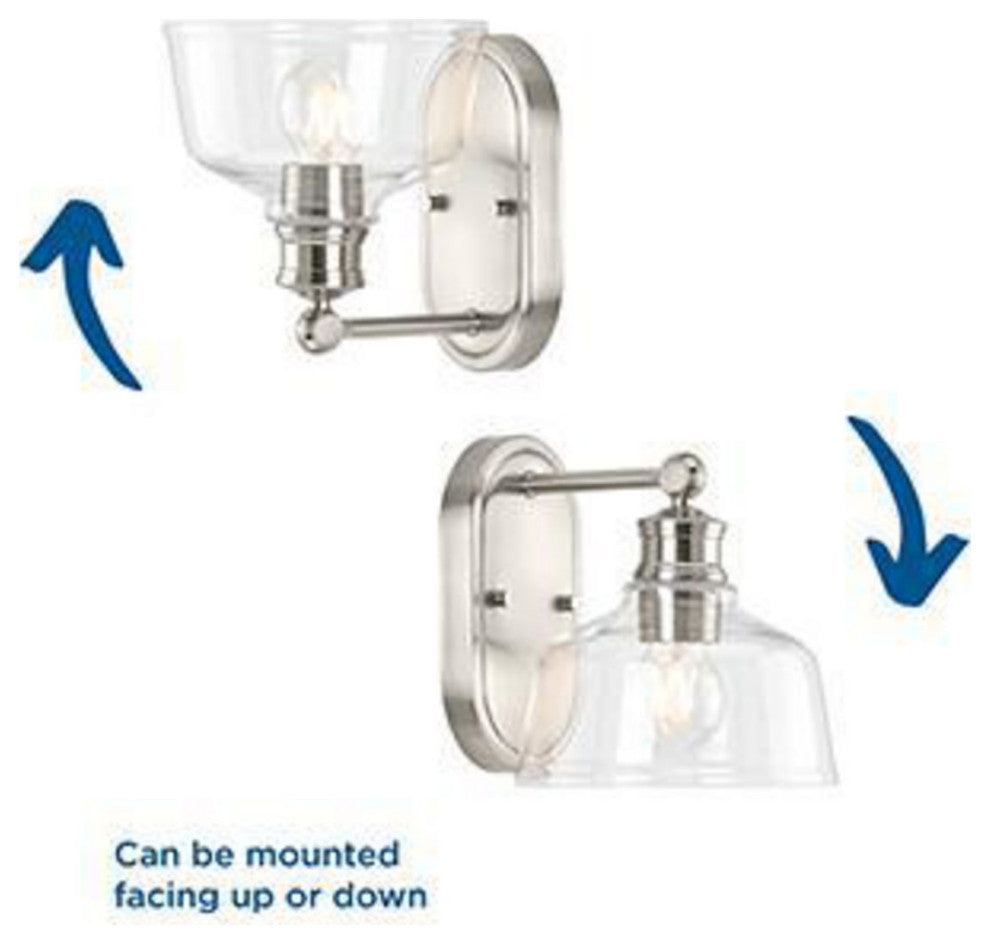Singleton 1-Light 7.62" Brushed Nickel Vanity Light With Clear Glass Shade