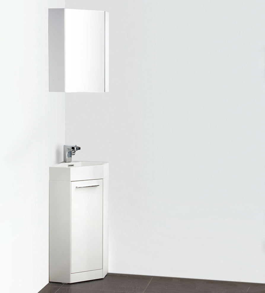 Coda 14" White Modern Corner Bathroom Vanity, Faucet FFT1040CH