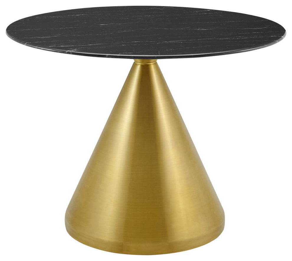 Dining Table, Round, Artificial Marble, Metal, Gold Black, Modern, Cafe Bistro