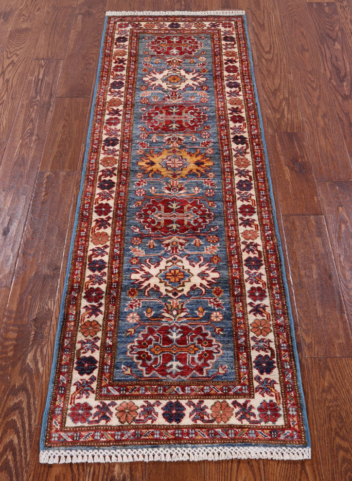 Runner Handmade Geometric Super Kazak Wool Rug 1' 11" X 6' 2" Q10298