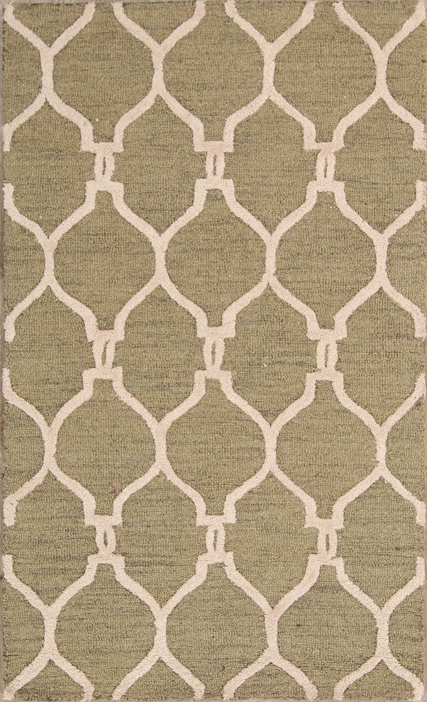 Transitional Trellis Oushak Oriental Hand-Tufted Area Rug, Sage Green, 3x5'