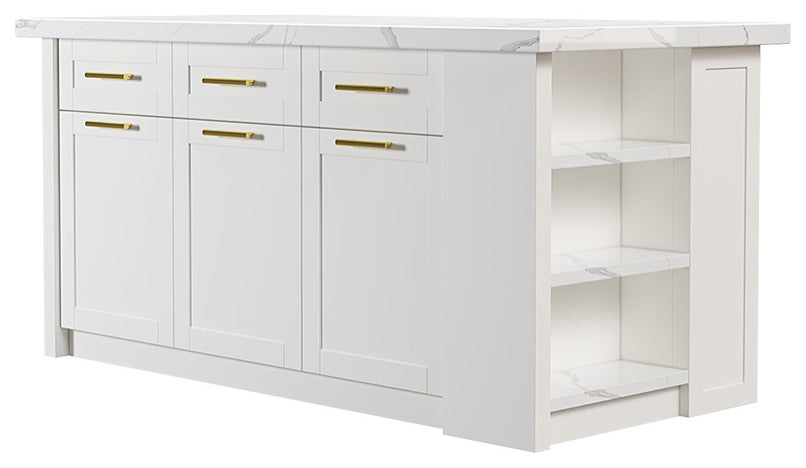 72" Large White Kitchen Island With Storage Modern Kitchen Cabinet, White, Laminate