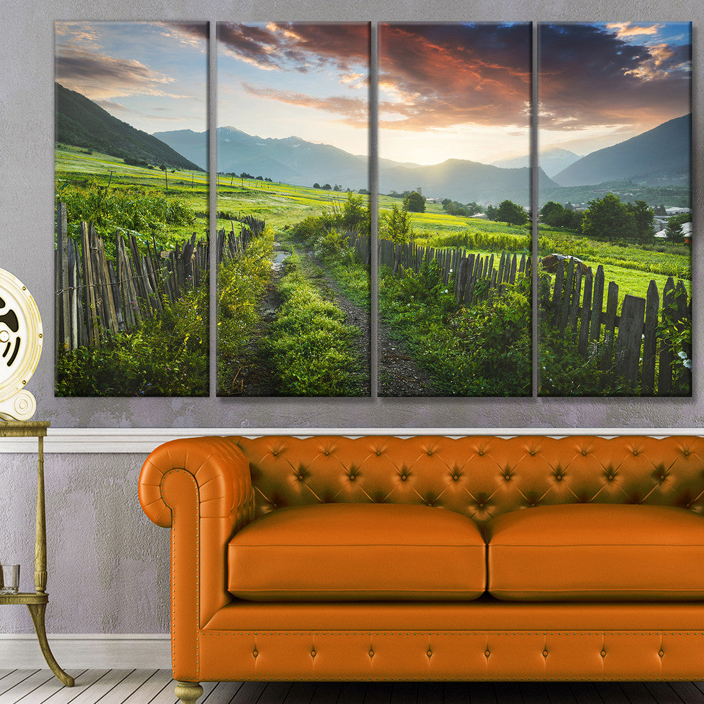 Green Georgian Mountain Valley, Landscape Canvas Art Print, 48"x28", 4 Panels