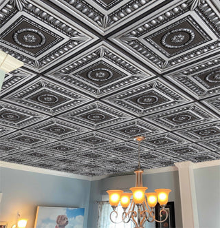 Antique Silver 3D Ceiling Panels, 2'x2', 100 Sq Ft, Pack of 25