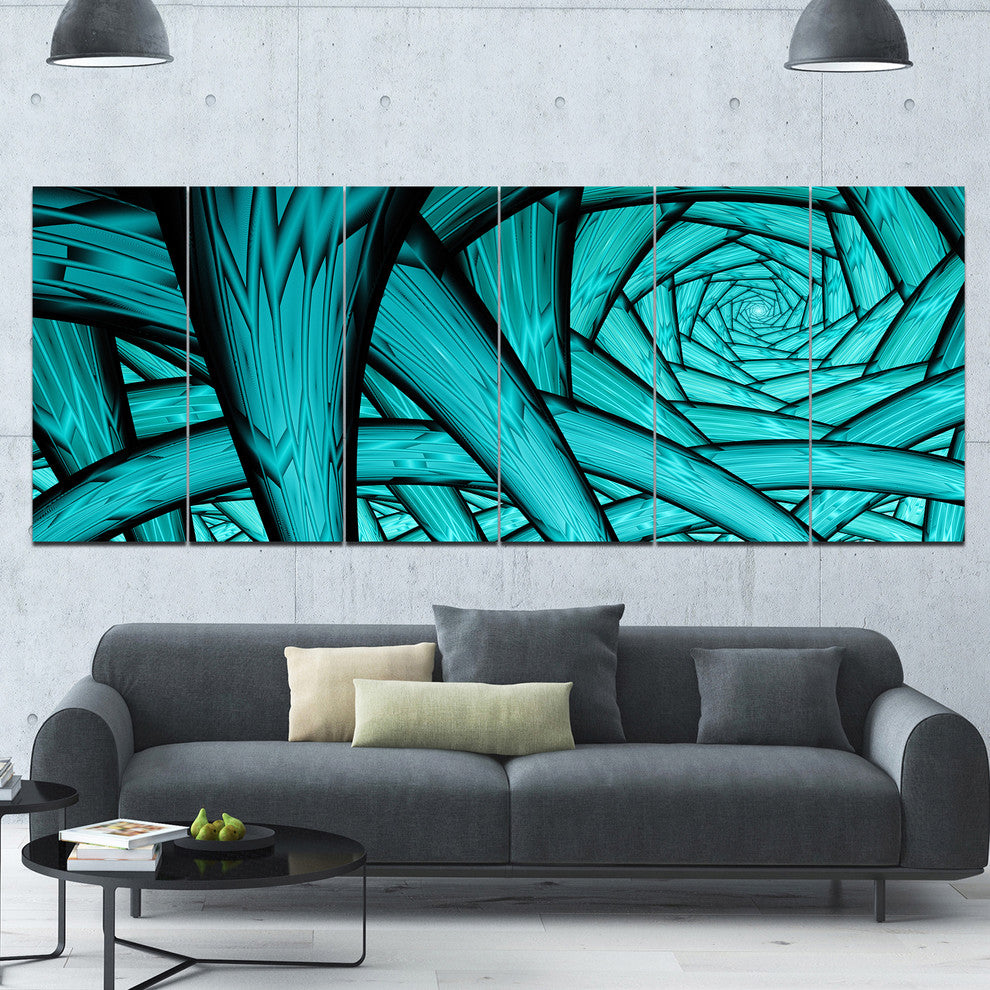 Turquoise Fractal Endless Tunnel, Abstract Canvas Art Print, 70"x28", 6 Panels