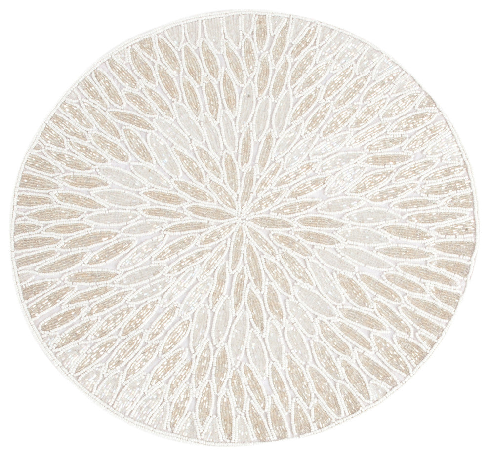 Jaipur Handmade Beded Design 15" Round Placemat, 1-Piece, White
