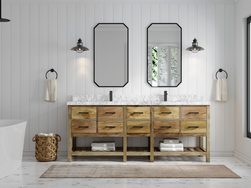 Parker Mango 84" Double Sink Bath Vanity in Natural  2" Carrara Marble