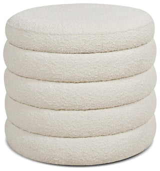 Fuji 22" Upholstered Boucle Round Storage Ottoman Ivory White