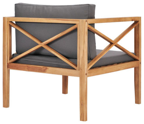 vidaXL Patio Chair Outdoor Patio Furniture with Gray Cushions Solid Wood Teak