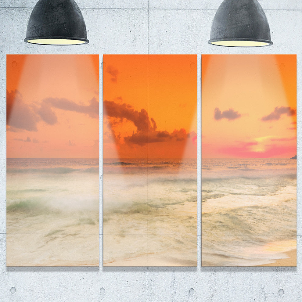 "Orange Sky and Wide Sandy Beach" Metal Wall Art, 3 Panels, 36"x28"