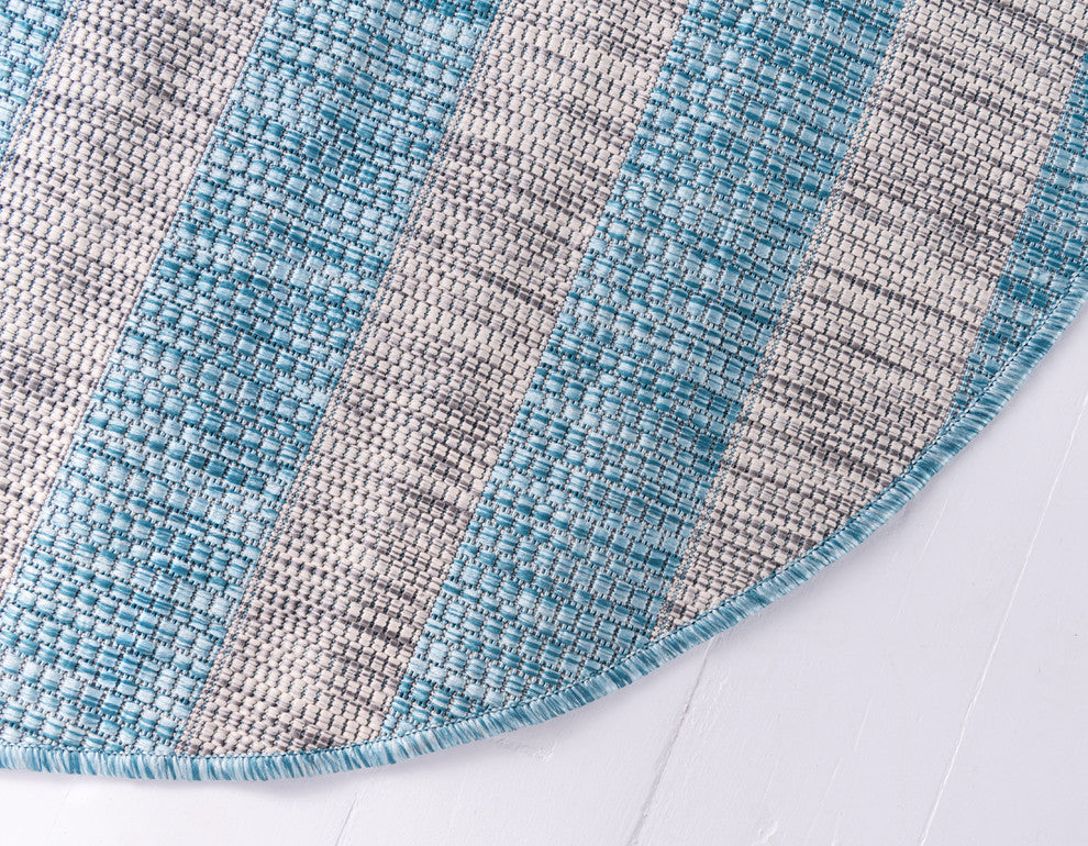 Unique Loom Aqua Blue Striped Outdoor Area Rug, Aqua Blue, Gray, 4' X 4'