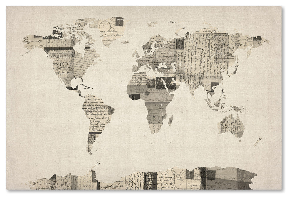 'Vintage Postcard World Map' Canvas Art by Michael Tompsett