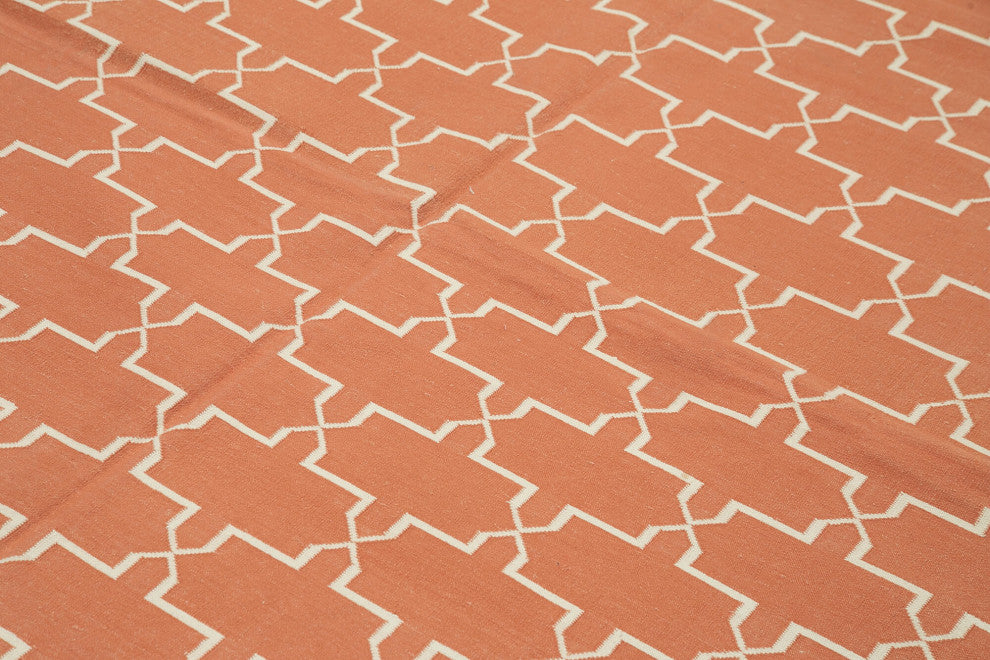 Rug N Carpet - Handmade Wool 6' 5'' x 9' 2'' Modern Design Dhurrie Kilim Rug