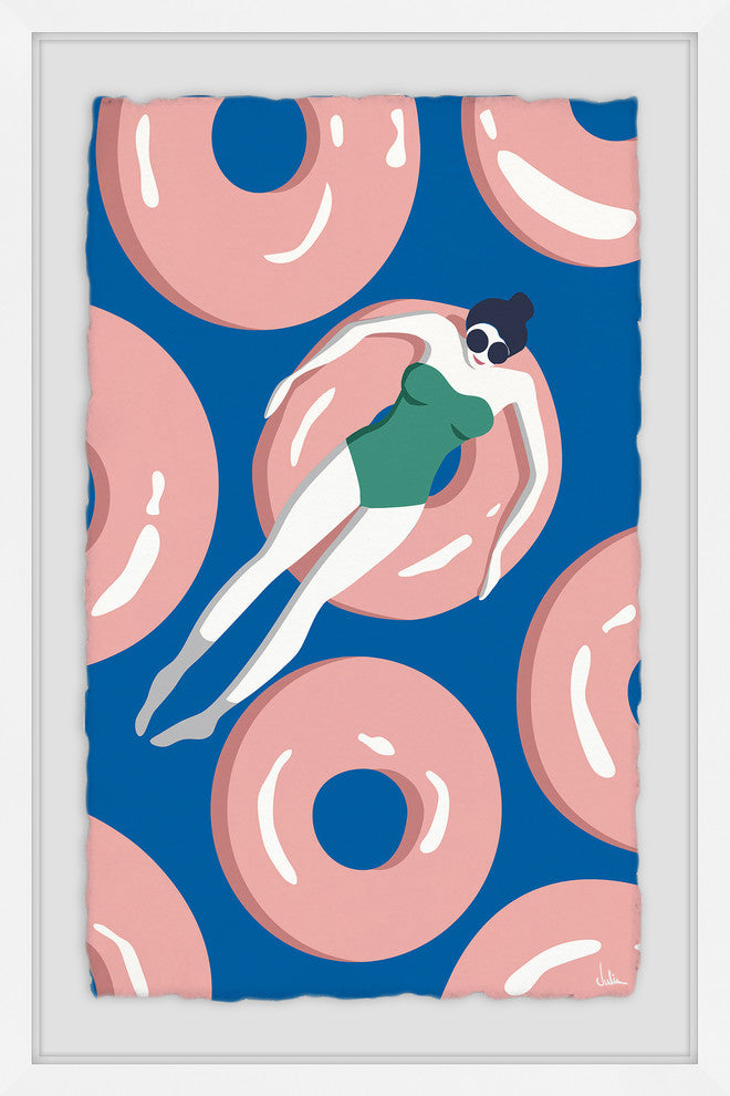 "Floating Pink Donuts" Framed Painting Print, 12"x18"