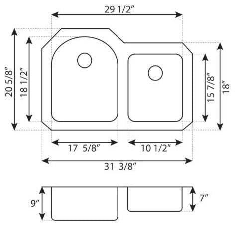 Undermount Stainless Steel Double Basin Kitchen Sink L201R