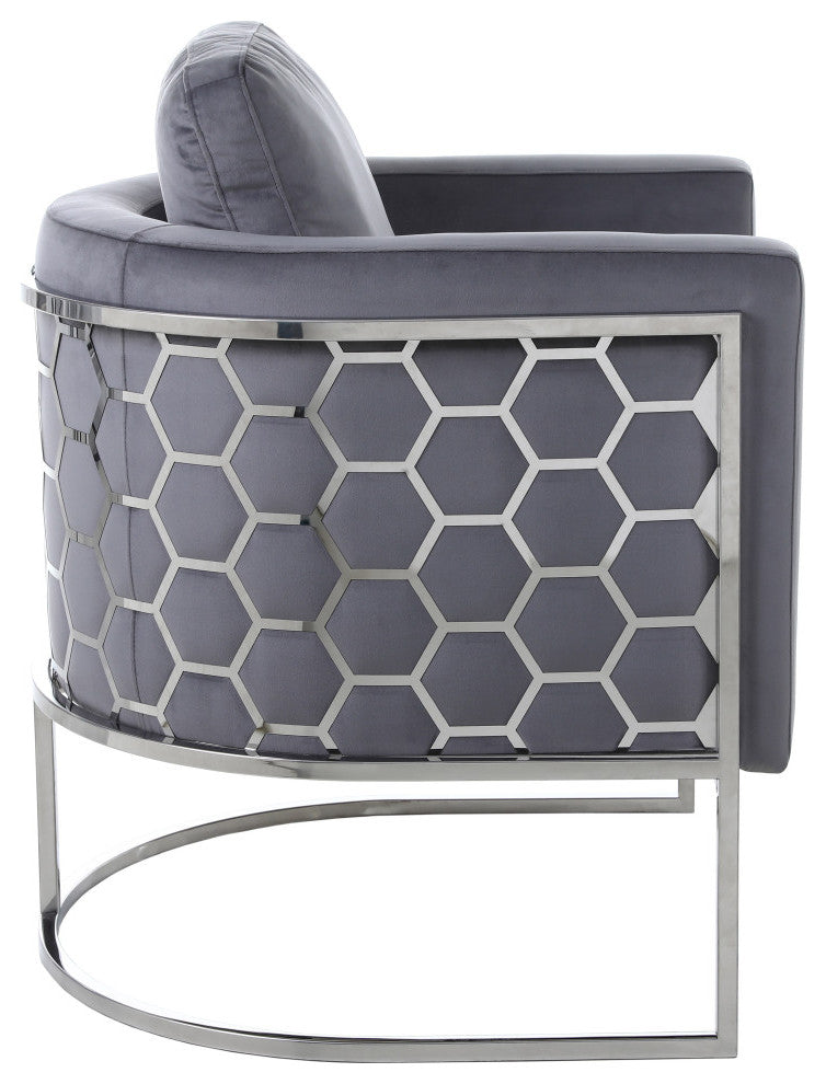 Casa Velvet Upholstered Chair, Grey, Chrome Finish