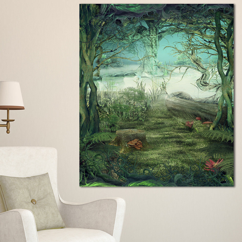 "Green Forest Glade" Landscape Art Canvas Print, 16"x32"