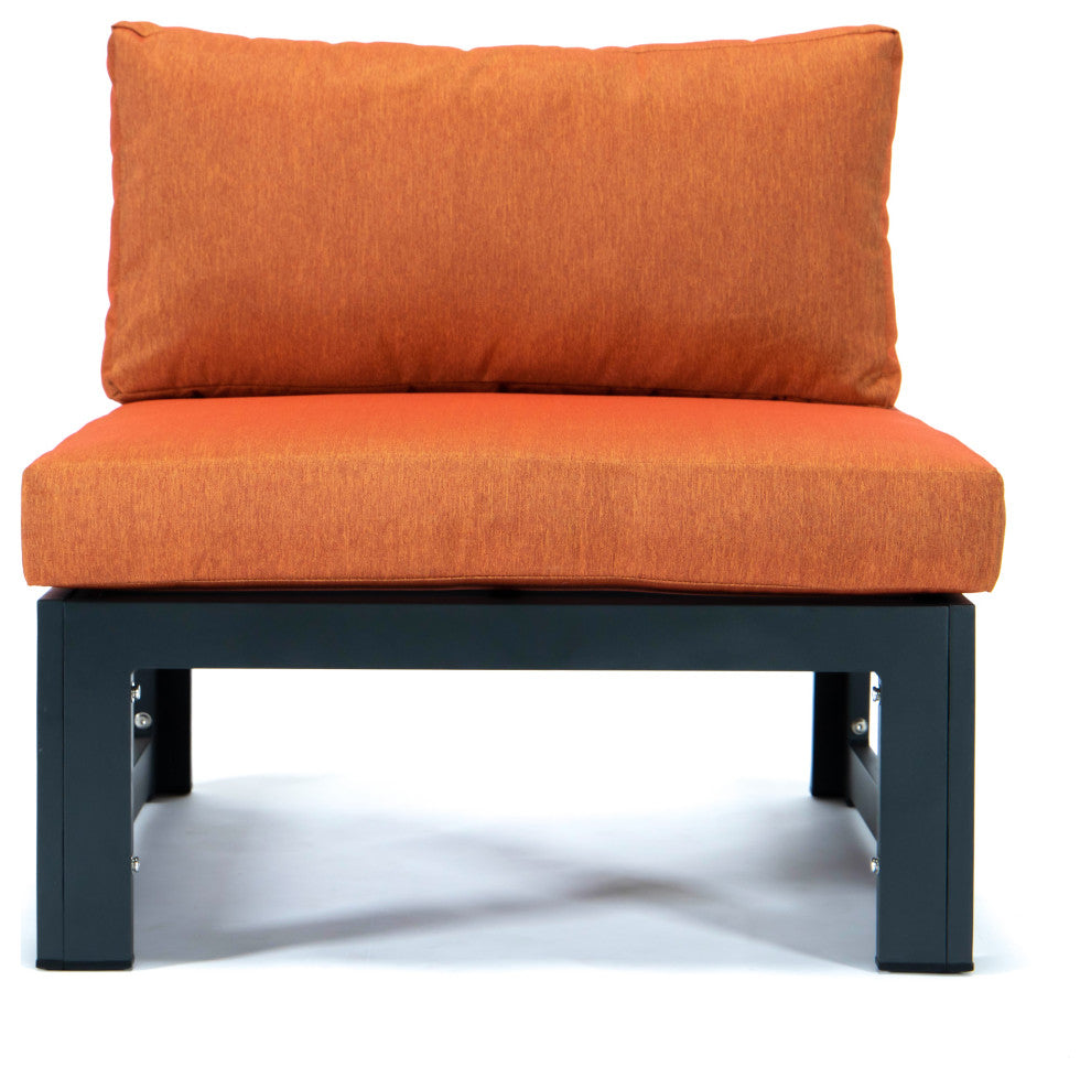 LeisureMod Chelsea 9-Piece Patio Sectional With Fire Pit Table, Orange