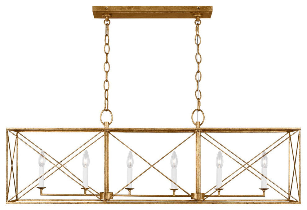 Beatrix 6-Light Indoor Large Linear Lantern Pendant, Antique Gild Gold