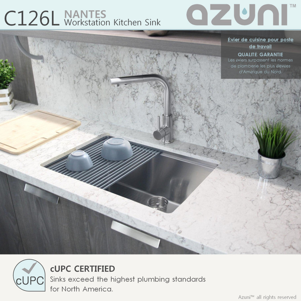 AZUNI 25"L x 19"L Single Bowl Undermount 16G Reversible Workstation Kitchen Sink