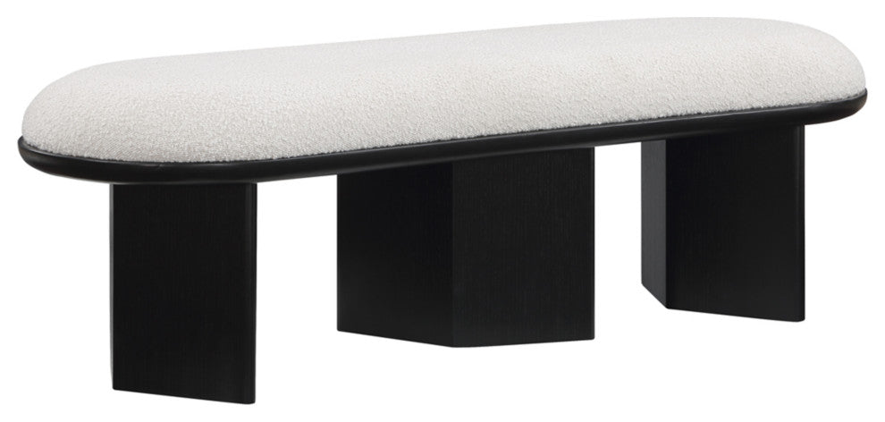 Wilshire Boucle Fabric Upholstered Bench, Cream, Black Finish