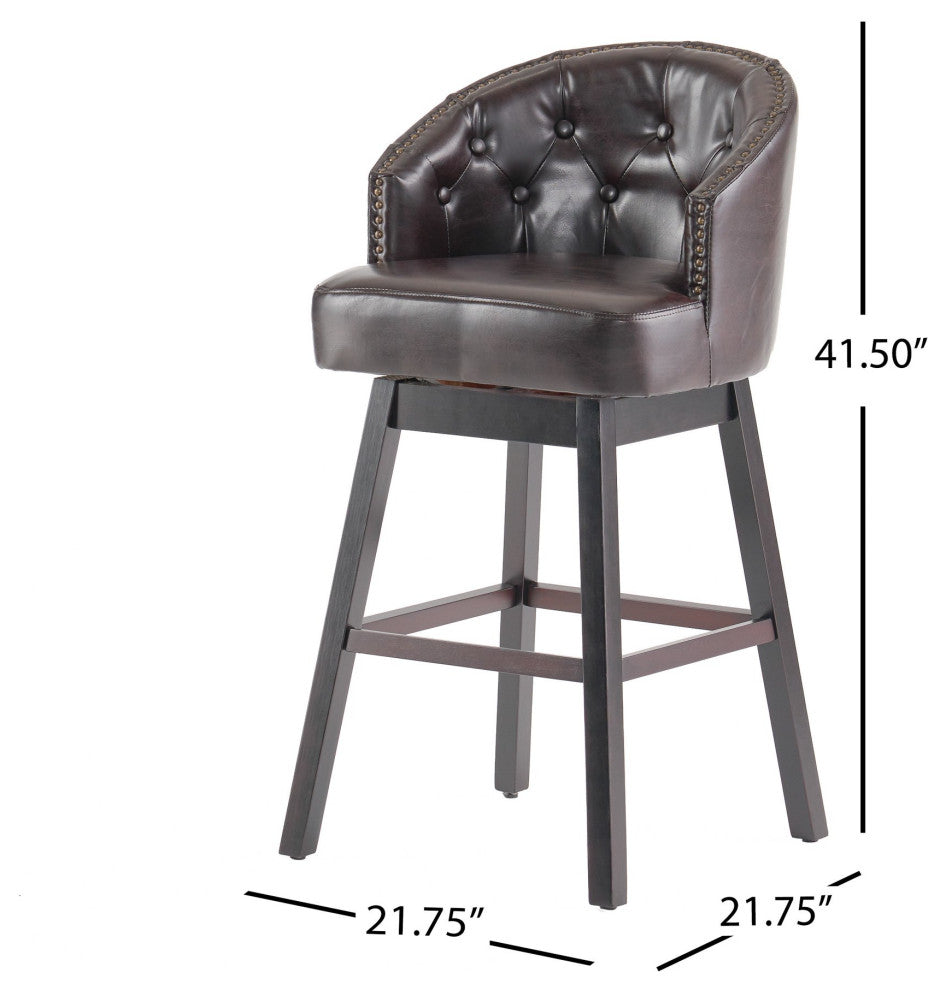 Set of 2 Bar Stool, Oversized Seat With Curved Button Tufted Back & Sloped Arms