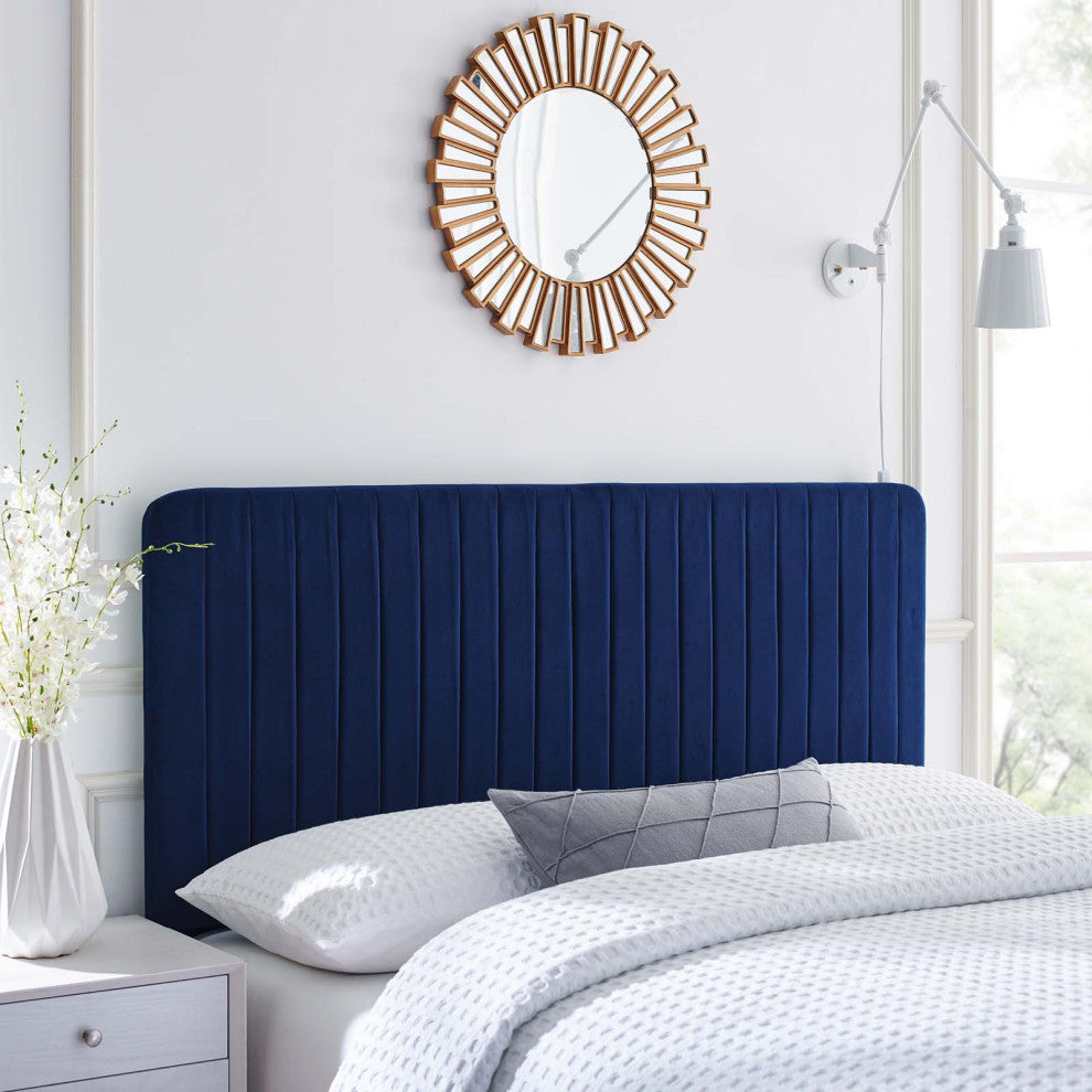 Tufted Headboard, Full Queen Size, Velvet, Blue Navy, Modern Contemporary
