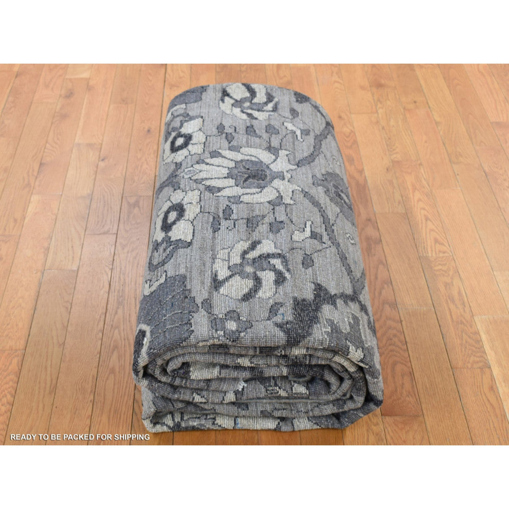 Gray Natural Colors Peshawar With Mahal Design Wool Hand Knotted Rug 9'1"x12'6"