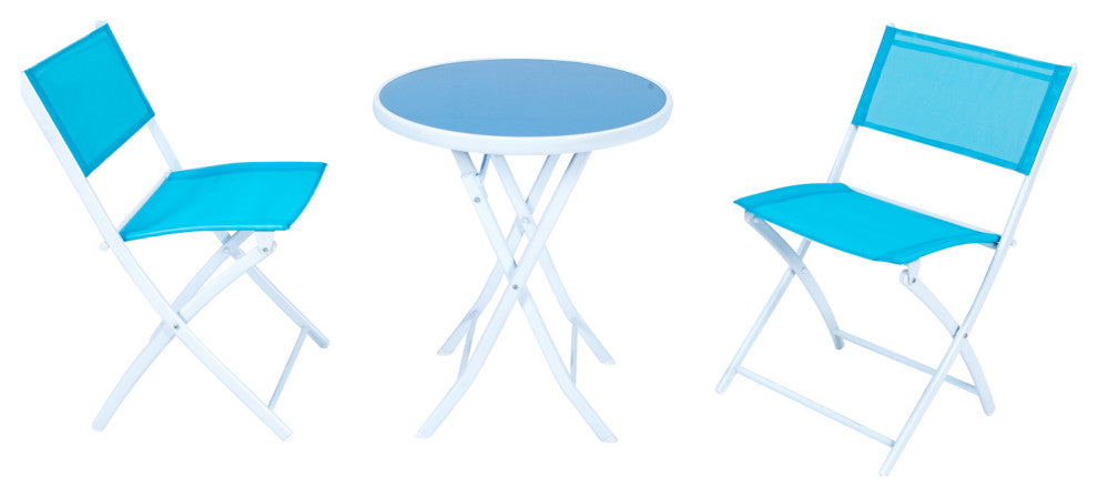 LeisureMod Outdoor Bistro Folding Table Chairs Set, Blue