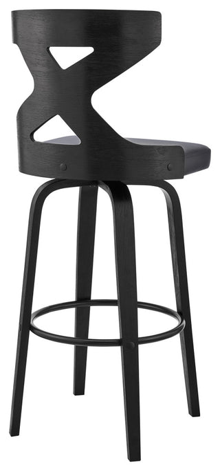 Gayle 30" Swivel Cross Back Grey Faux Leather and Black Wood Bar Stool