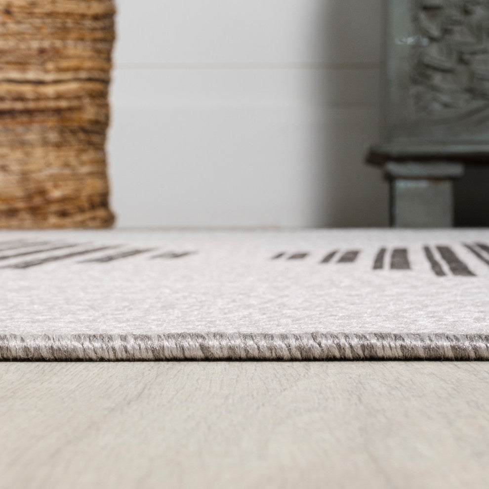 Vinales Diamond Stripe Indoor/Outdoor Area Rug, Light Gray/Black, 2x8