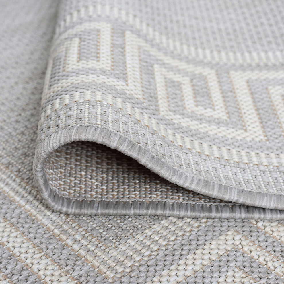 Giovanna Transitional Greek Key Gray/Cream Indoor/Outdoor Runner Rug, 2'x7'