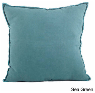 Fringed Design Down FIlled Linen 20" Throw Pillow, Sea Green