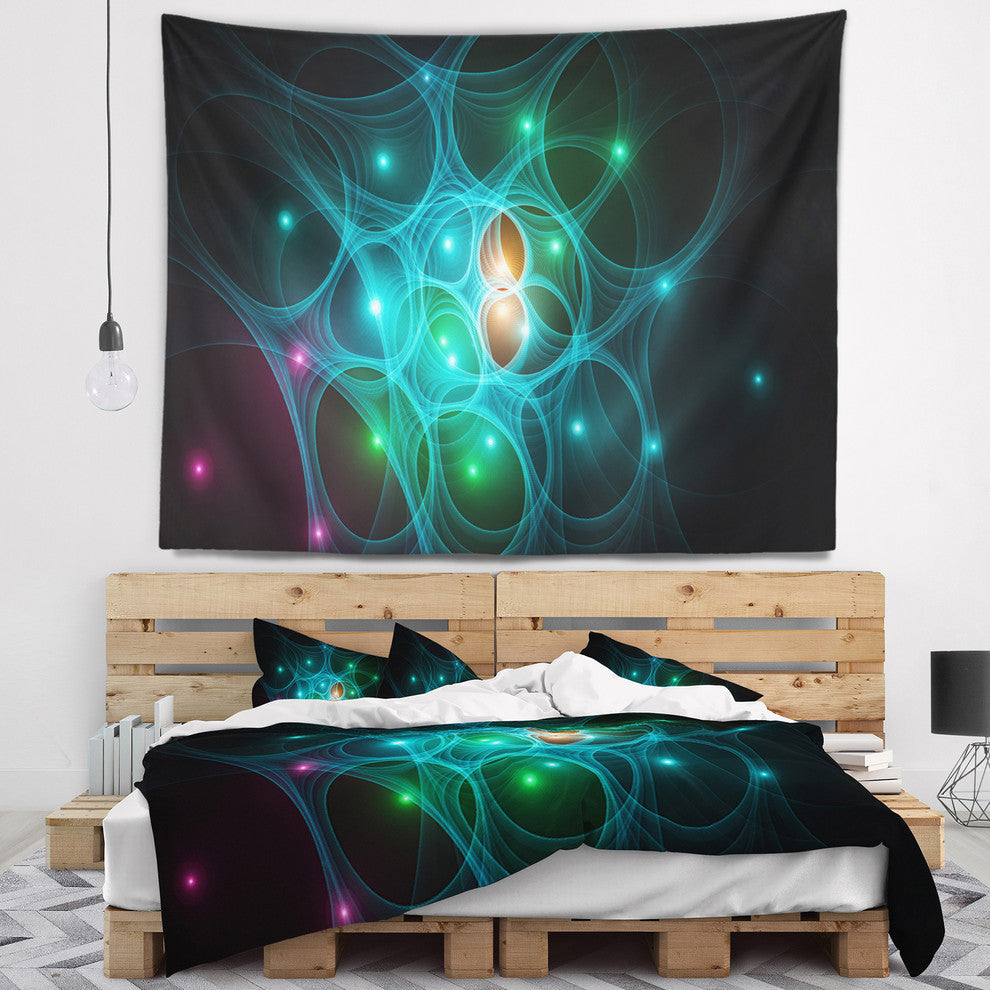 Light Blue Fractal Space Circles Abstract Wall Tapestry, 39"x32"