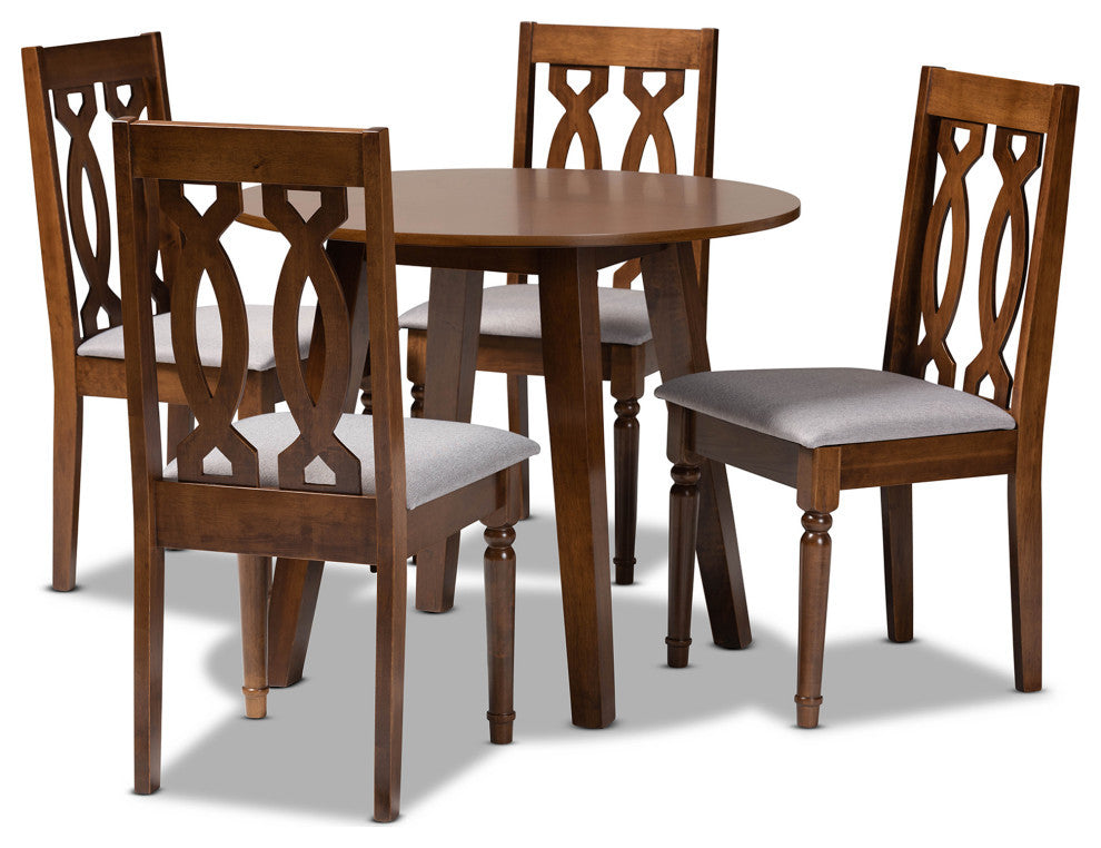 Sutter Gray Upholstered and Walnut Brown Wood 5-Piece Dining Set