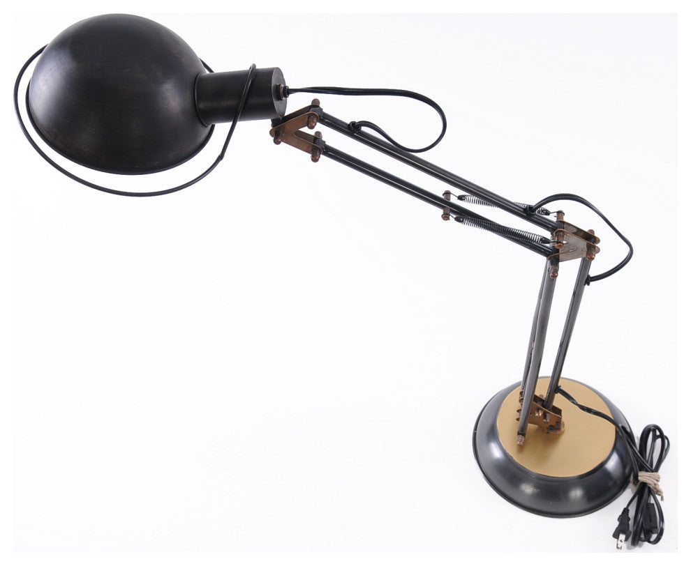 33" Black Metal Desk Table Lamp With Black Bowl Shade
