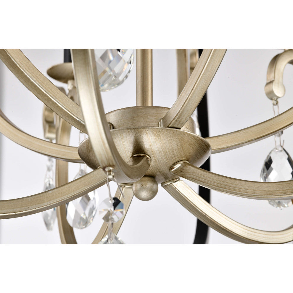 Carol Crystal Chandelier, Black and Brushed Silverish Champagne Finish