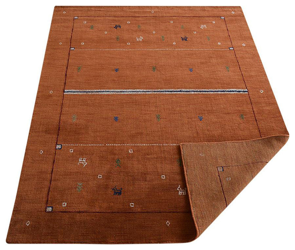 HAND KNOTTED LOOM WOOL ECO-FRIENDLY AREA RUGS - Rectangle, Orange, Contemporary