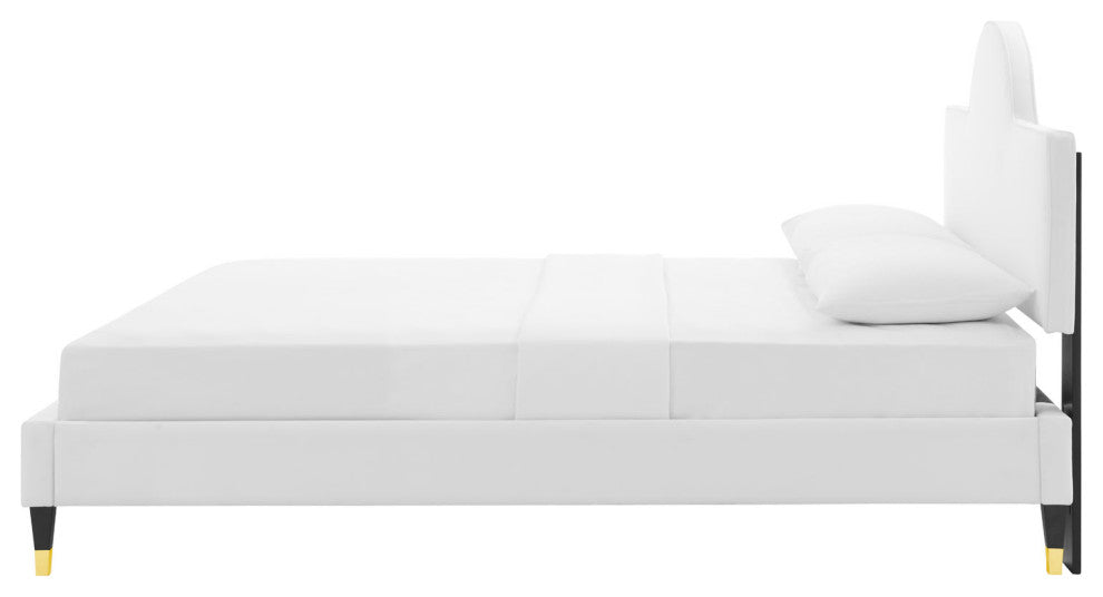 Platform Bed Frame, King Size, White, Velvet, Modern, Bedroom Guest Suite