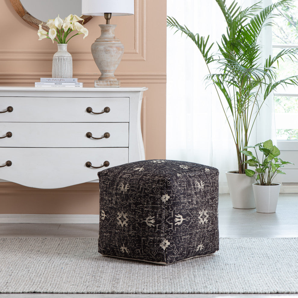 Tamarindo 20" x 20" x 20" Black and White Pouf