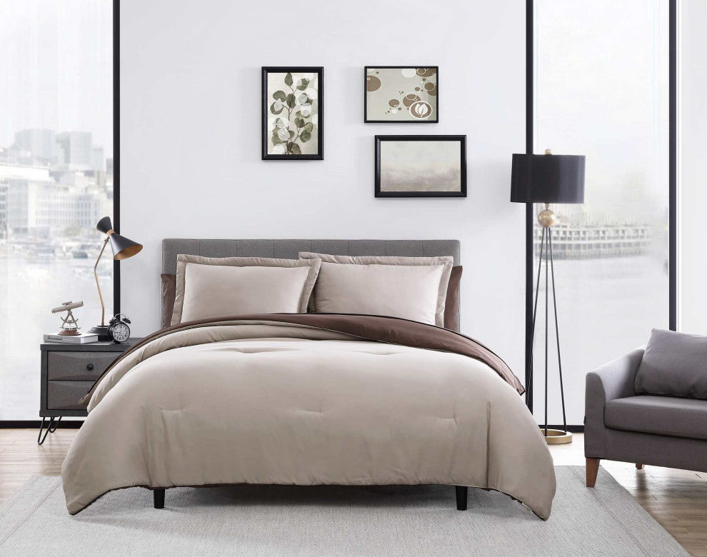 The Nesting Company Chestnut Reversible 7-Pc BIB Comforter Set-Queen-Khaki/Brown