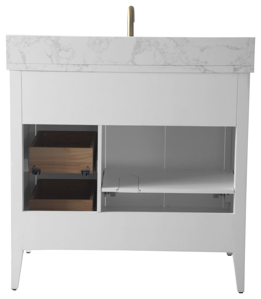 Vanity Art Freestanding Vanity, White, 36", Single Sink, Golden Brushed