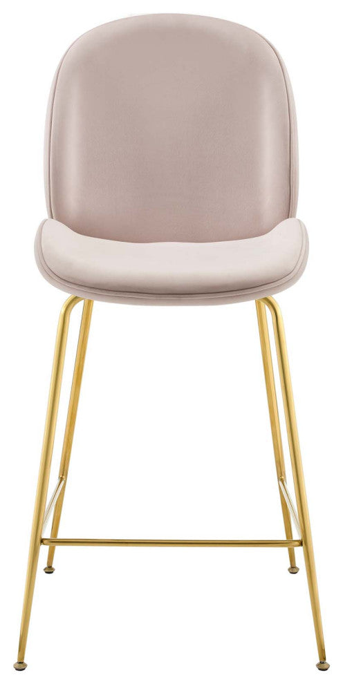 Contemporary Bar Pub and Dining Bar Stool Chair, Velvet Metal Steel, Pink