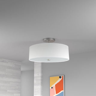 Transitional Semi Flush Mount Bedroom Light Everly, Satin Chrome/White