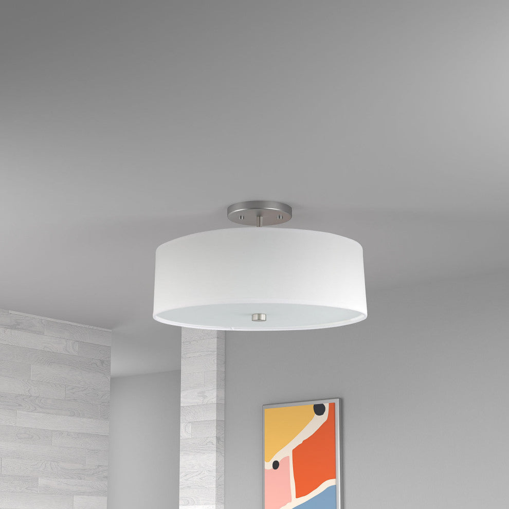 Transitional Semi Flush Mount Bedroom Light Everly, Satin Chrome/White