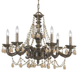 Paris Market 6 Light Golden Teak Crystal Bronze Chandelier